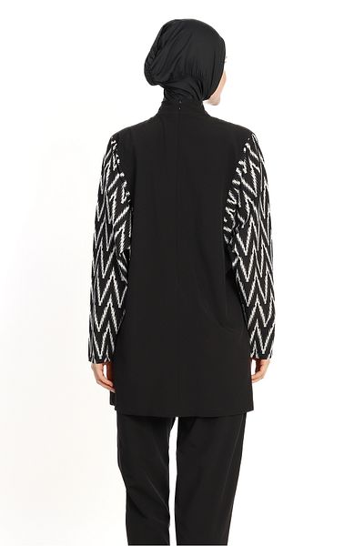 InStyle Zigzag Pattern 4 Piece Black Hijab Swimsuit 6249A