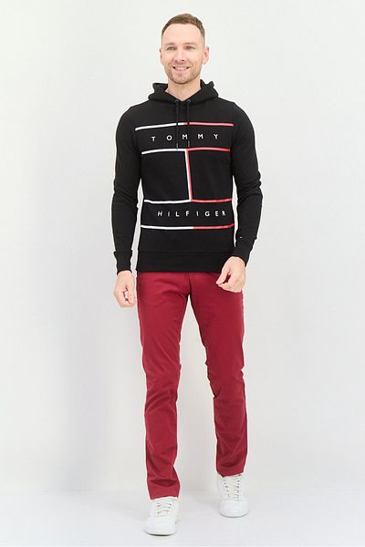 Tommy Hilfiger Men Hooded Long Sleeve Embroidered Logo Sweatshirt, Black