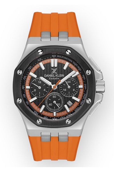 Daniel Klein Exclusive Men's Wristwatch Orange Silicone Cord, Multifunctional Sport Design