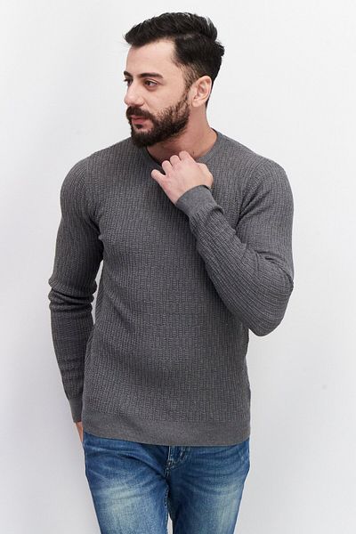 Sorbino Men Crew Neck Long Sleeve Textured Sweatshirt, Grey