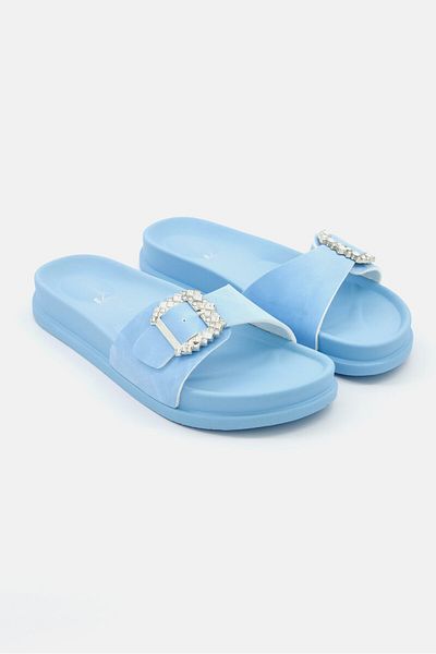I Love Fashion Women Slip On Stoned Flats, Blue