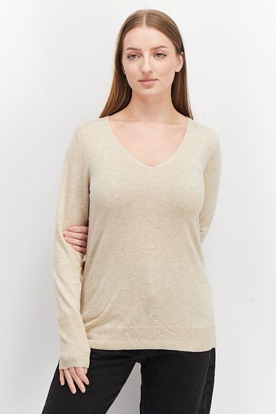 Esprit Women V-neck Long Sleeve Textured Sweater, Beige