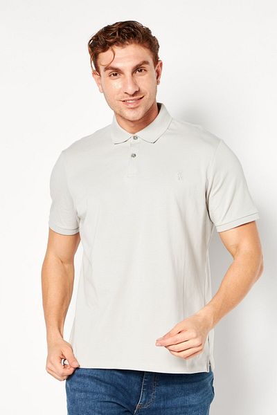 Dkny Men Regular Fit Embroidered Logo Short Sleeve Polo Shirt, Light Grey