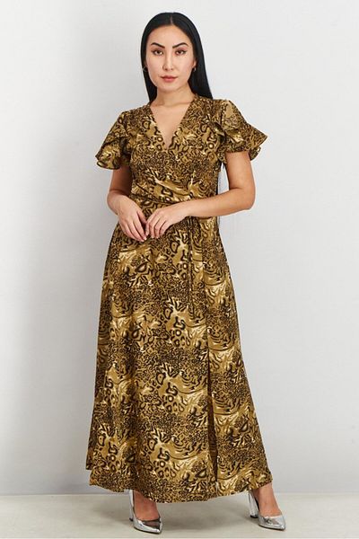 French Connection Women Allover Print Maxi Dress, Brown Leopard