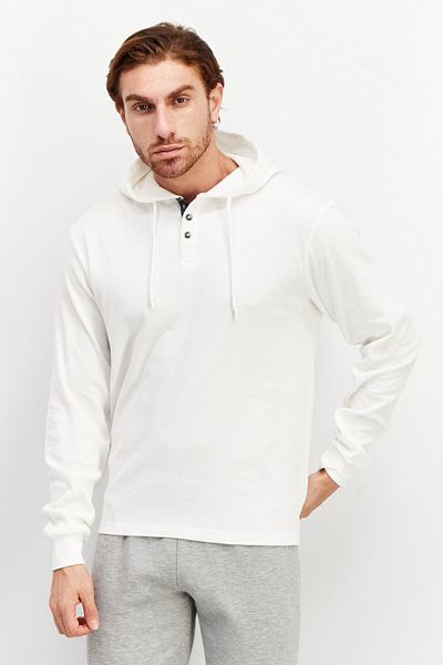 Sovereign Code Men Hooded Neck Textured Long Sleeves Sweatshirt, Ecru