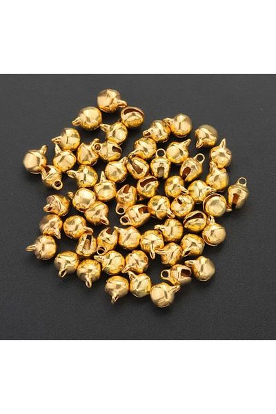 OZN AKSESUAR Gold Shiny Handle Bell Handbell Animal Leash Bell Amigurumi Bell Henna Night Tambourine Making Bell 12mm 50Pcs
