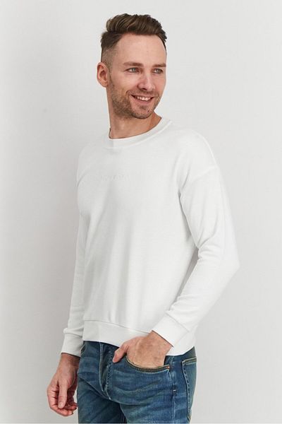 John Richmond Men Sport Fit Crew Neck Embroidered Logo Sweatshirt, White