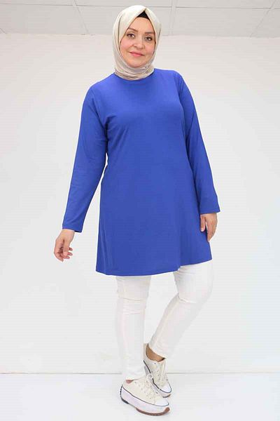 Eslina 38500 Large Size Combed Cotton Basic Tunic - Indigo
