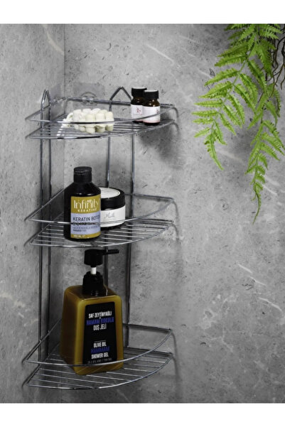 Parmeva 3 Katlı Metal Banyo Köşeliği Şampuan Rafı
