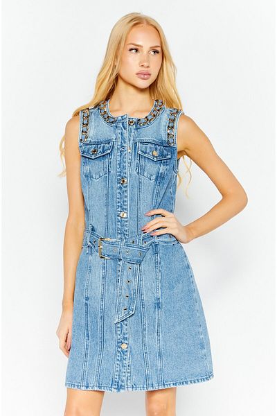 Michael Kors Women Washed Denim Mini Dress, Blue