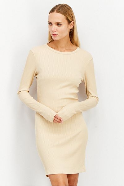 NA-KD Women Textured Back Detail Mini Dress, Beige