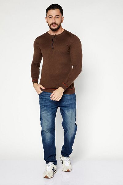 Sorbino Men Crew Neck Long Sleeve Textured Sweatshirt, Brown
