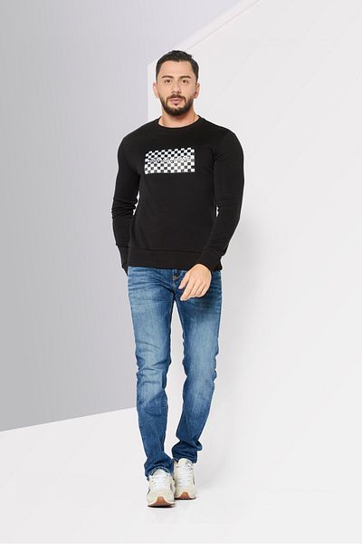 Michael Kors Men Crew Neck Long Sleeve Graphic Print Sweatshirt, Black