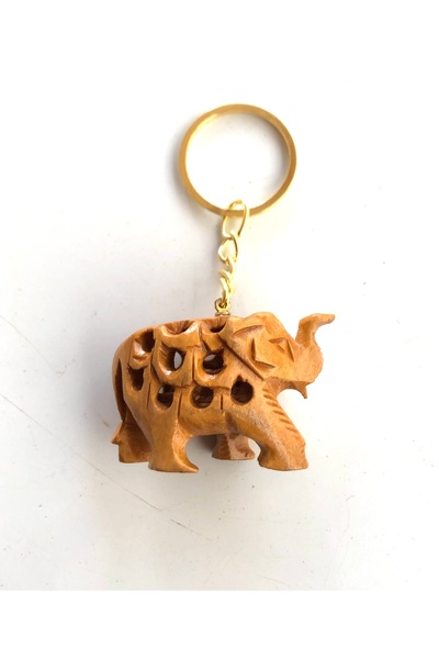 PİRAMİGO سلسلة مفاتيح خشبية منحوتة يدويًا على شكل فيل محظوظ