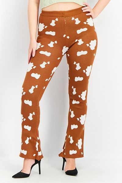 Daisy Street Women Relaxed Knitted Flare Pants, Brown