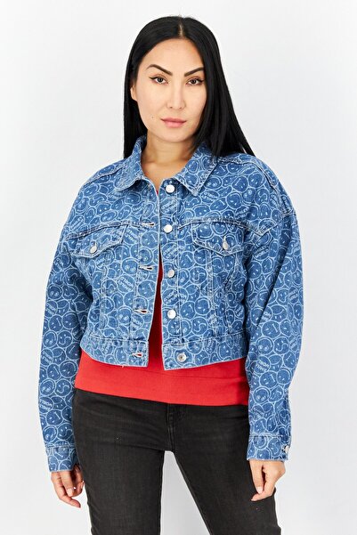 Sinsay جاكيت جينز نسائي بأكمام طويلة من Smiley World، أزرق