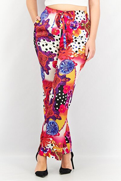 The Kooples بنطلون نسائي بطبعة زهور وخصر مطاطي، لون أحمر