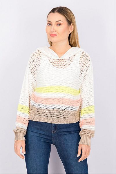 TAVIK Women Hooded Long Sleeve Knitted Sweatshirt, Sunny Lime Stripe