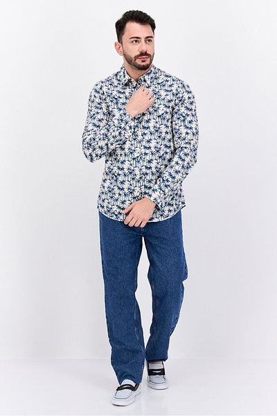 Scotch & Soda Men Slim Fit Long Sleeve Allover Print Casual Shirt, Off White