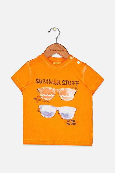 Chicco تي شيرت بأكمام قصيرة وطبعة جرافيكية للأولاد الصغار، برتقالي
