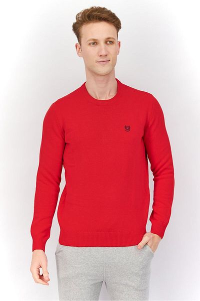 Chaps Men Crew Neck Knitted Long Sleeve Sweaters, Red