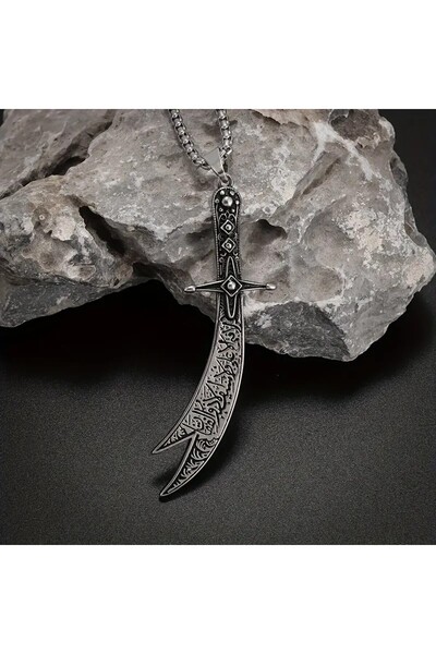 Kaw قلادة سيف الزولفيق الإسلامية الأنيقة المصنوعة من الفولاذ المقاوم للصدأ، أ...