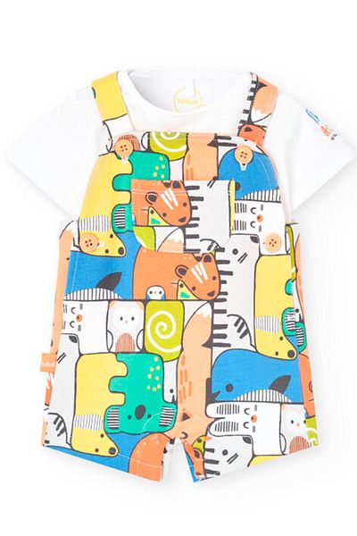 Boboli Animals Printed Baby Boy 2-Piece Salopet Shorts Set