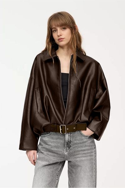 MEECY P&B Faux Oversize Bomber Lederjacke der neuen Saison