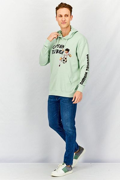Captain Tsubasa Men Hoodie Graphic Long Sleeves Sweatshirt, Mint