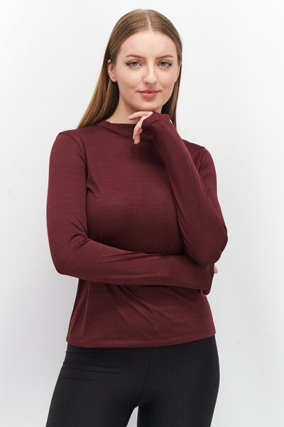 Asics سويت شيرت رياضي نسائي بأكمام طويلة مناسب للجري، لون عنابي