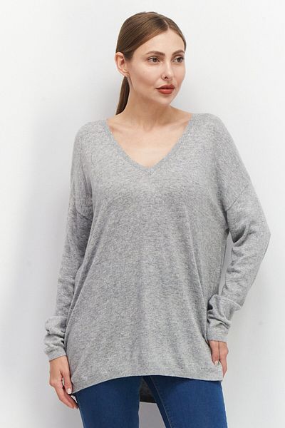 Esprit Women V-Neck Long Sleeve Textured Sweater, Grey Heather
