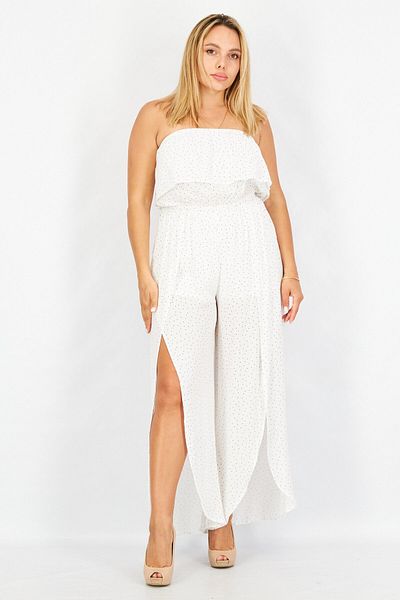 HYFVE Women Polka Dots Sleeveless Jumpsuit, White