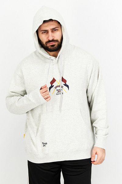 Reebok Men Sportswear Fit Hooded Long Sleeve Training Sweatshirt, Grey Combo