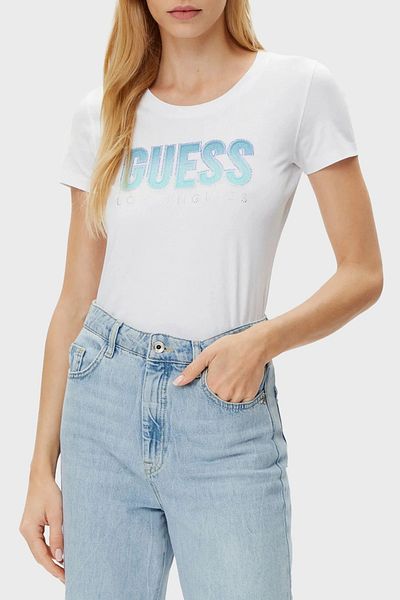 Guess Tricou cu logo Cn Ss Glitter Gradient pentru femei Tricou alb W5gı14j1314-g011