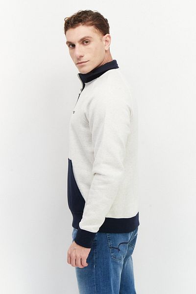 Perry Ellis Men Half Zipper Long Sleeve Brand Logo Sweatshirt, Off White Combo