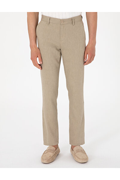 Pierre Cardin Haki Slim Fit Keten Karışımlı Çizgili Kanvas Pantolon 50301754-VR027