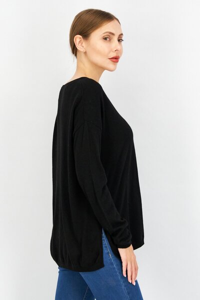 Esprit Women V-Neck Long Sleeve Textured Sweater, Black