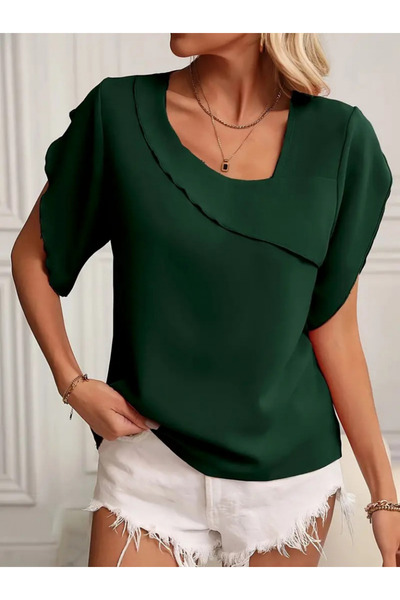 Sensuelle Boutique Sensuelle Women's Short Sleeve Collar and Sleeve Detail Jesica Blouse