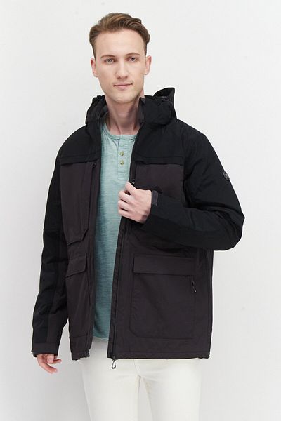 Trespass Men Hooded Brand Logo Parka Jacket, Dark Grey