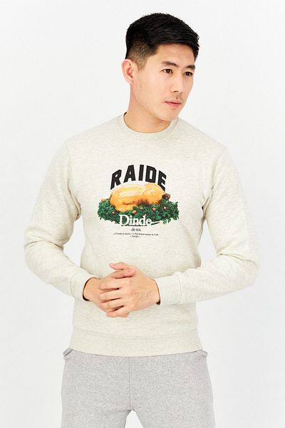CELIO Men Crew Neck Graphic Print Long Sleeve Sweatshirts, Grey