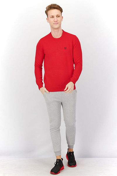 Chaps Men Crew Neck Knitted Long Sleeve Sweaters, Red