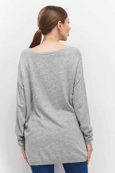 Esprit Women V-Neck Long Sleeve Textured Sweater, Grey Heather
