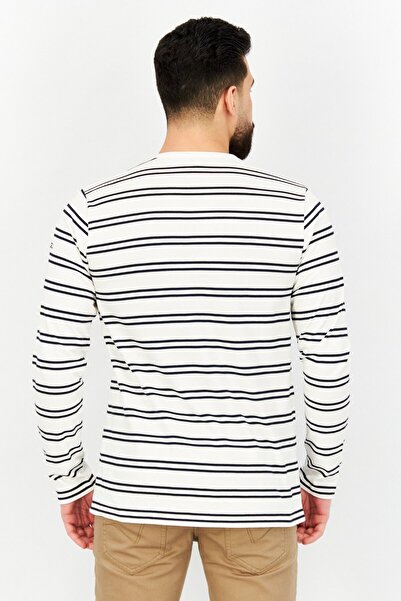 Aigle Men Crew Neck Stripet Long Sleeves Sweatshirt, Navy Blue