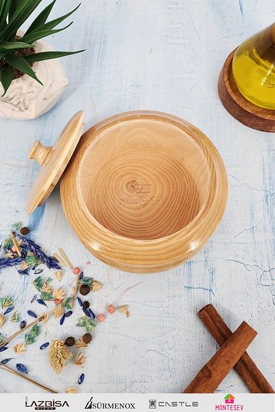 MONTESEV Wooden Covered Sugar Bowl, Salt Shaker, Spice Shaker, Snack Bowl, Covered Bowl