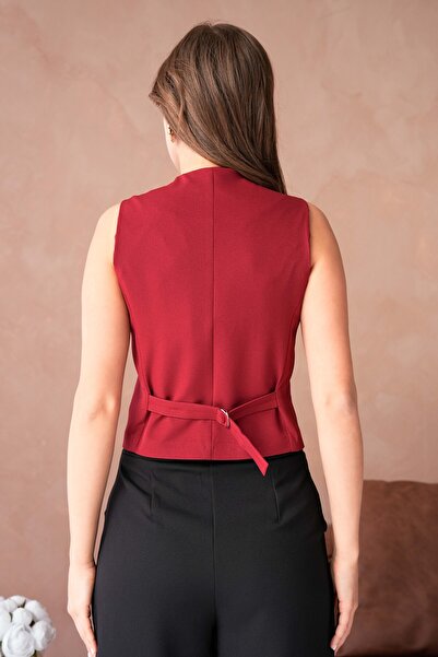 WOMAN VISION Women's V-Neck Modern Cut Casual Claret Red Vest 6796