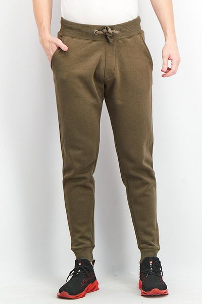 French Connection Men Regular Fit Plain Jogger Pants, Khaki Olive