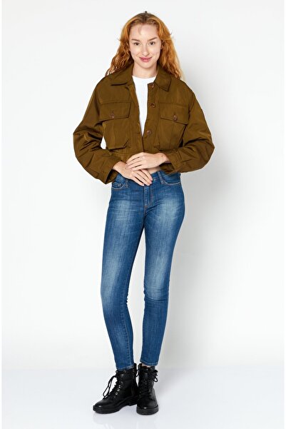 Aigle Women Solid Shirt Jacket, Khaki