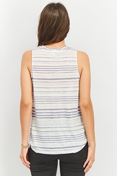 Splendid Women Crew Neck Sleeveless Stripe Tops, White