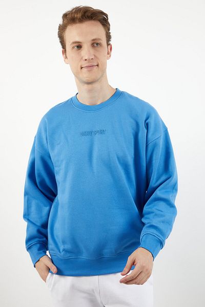DKNY Sport Men Sportswear Fit Crew Neck Long Sleeve Brand Logo Sweatshirt, Blue