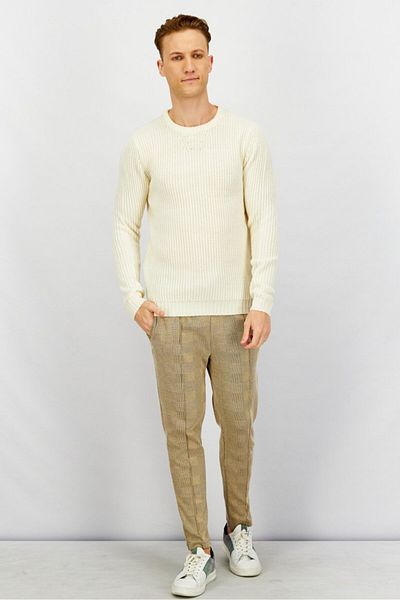 Sorbino Men Crew Neck Plain Sweater, Off White